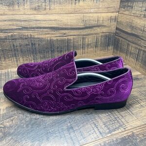 Amali Men's Velvet Loafers Slip On Dress Shoes Purple Paisley Size 14